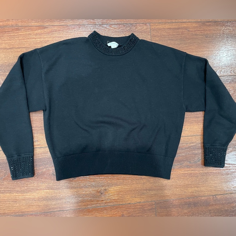 GOOD AMERICAN BLACK Crystal Crewneck Sweatshirt
